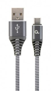 Cablu USB 2.0 la USB-C Premium Alb/Gri brodat 1m, Gembird CC-USB2B-AMCM-1M-WB2